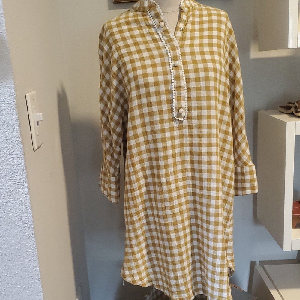 Sana Safinaz,Yellow Plaid Tunic Dress, Size M